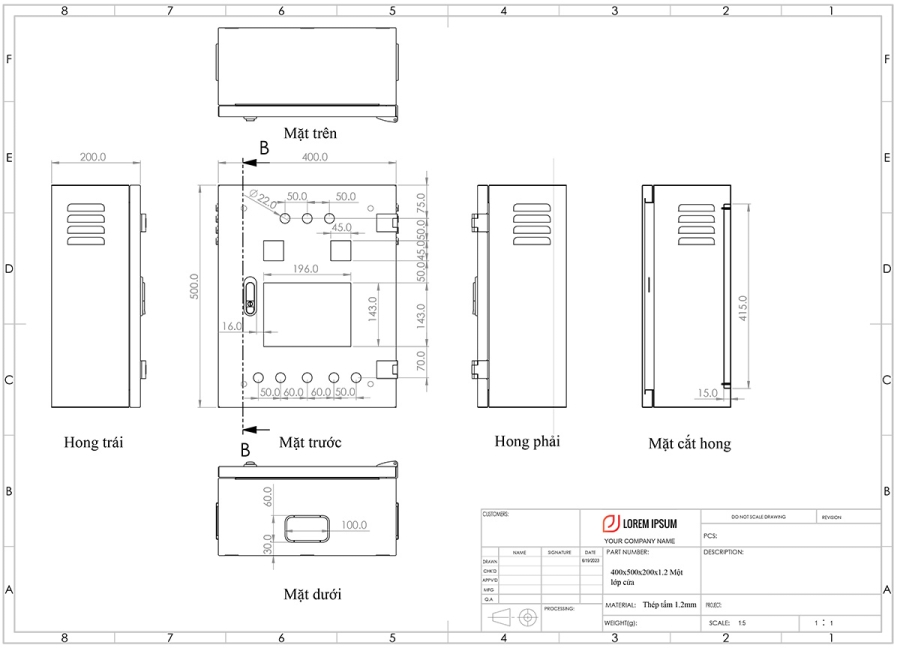 Bản vẽ kỹ thuật vỏ tủ điện một cửa thiết kế bằng SolidWorks